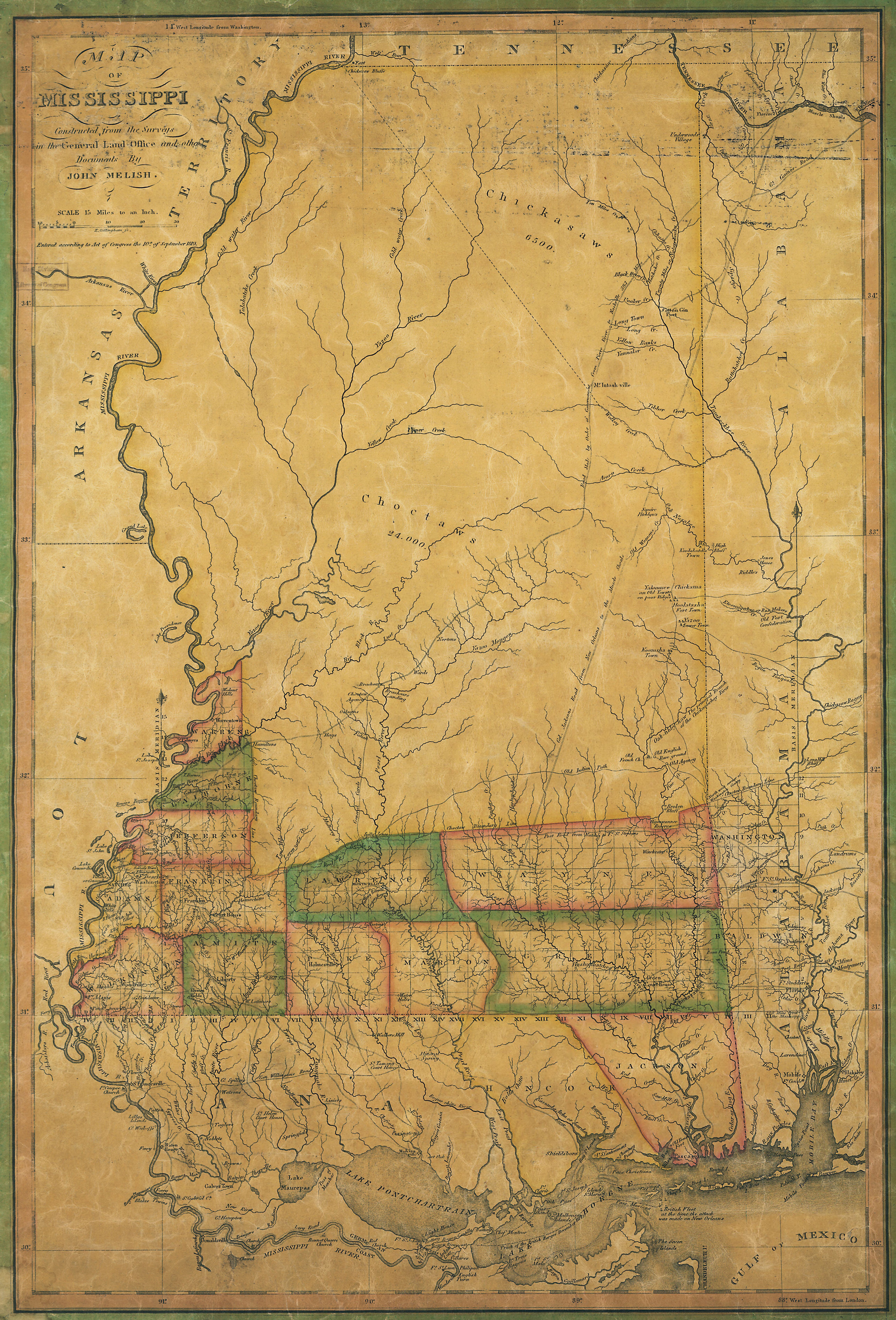 1820 Melish Map of Mississippi
