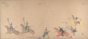 Ledger Drawing - Cheyenne warriors fighting Mexican Lancers