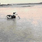 Fig. 5. Crossing the Missouri in a Bull-Boat. (Wilson photo.)