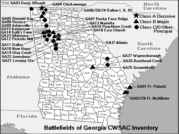 Civil War Battles In Georgia Map Georgia Civil War Battlefield Map | Access Genealogy