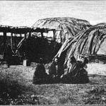 Two types of wigwams covered with birch bark