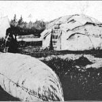 Two types of wigwams covered with birch bark.