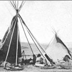 Crow camp at the old agency on the Yellowstone, near Shields River. Photograph by W. H. Jackson, 1871