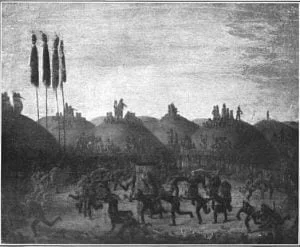 Houses of the Mandan Tribe 5 Scene in a Mandan Village - George Catlin