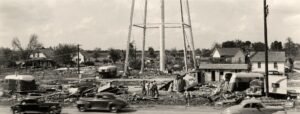 Tornado damage in Peggs, Oklahoma, May 1920