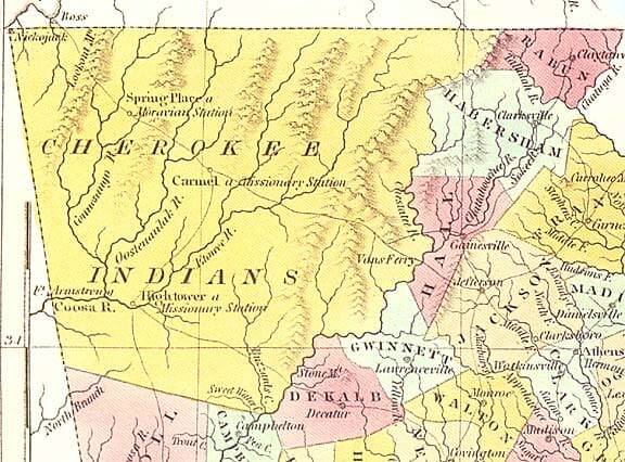 Cherokee Tribe Access Genealogy   1830 Map Of Cherokee Territory In Georgia 