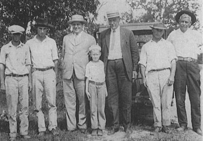 Frank Boykin and John Everett, on either side of the young Joseph "Muff" Ryans, photographed in the 1920s with (left to right) W. H. Ryans Jr., James "Jimbo" Patrick, Rob Boykin, and W. H. Ryans Sr. (Courtesy of MOWA Choctaw Cultural Center)