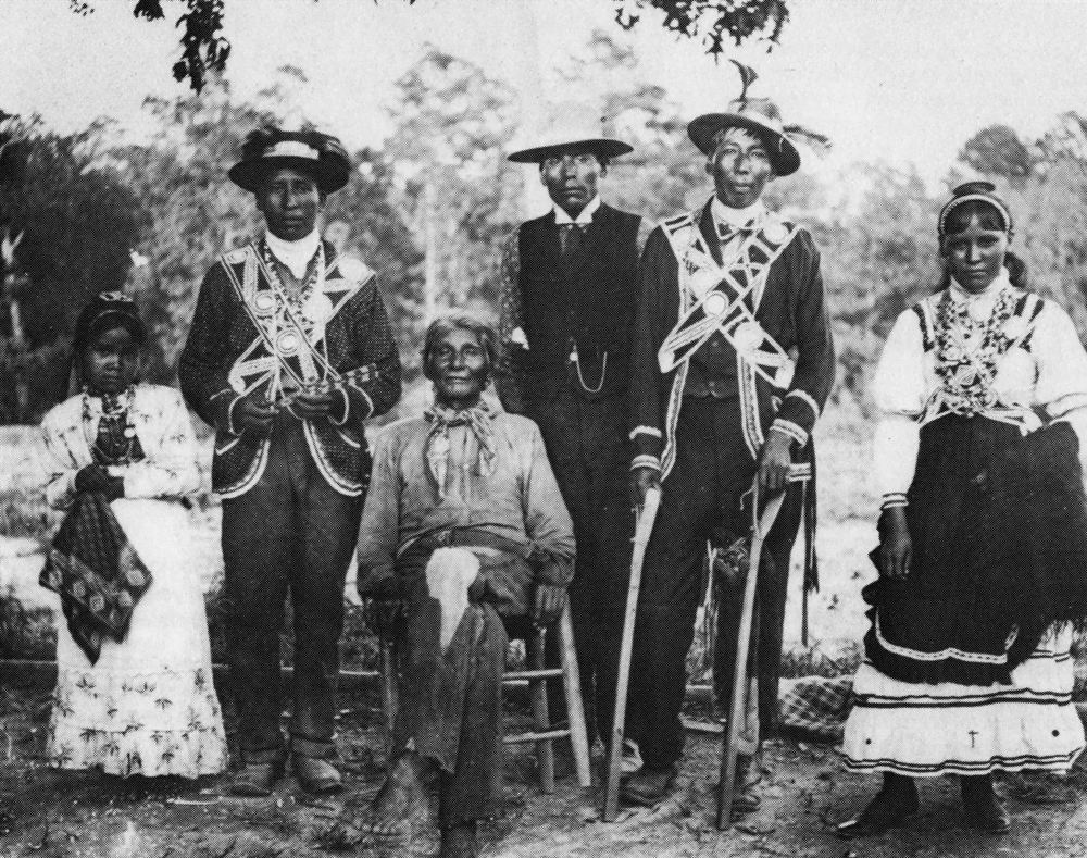 Mississippi Choctaw group wearing traditional garb, c. 1908