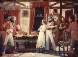 Laura Secord warning Lieutenant James Fitzgibbon