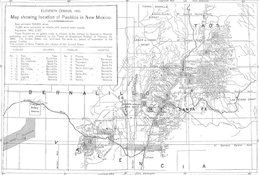 Map Showing Location of Pueblos in New Mexico