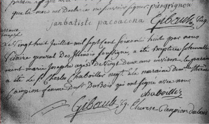 Entry in Mackinac Registry 28 July 1768