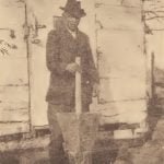 Pamunkey pounding corn in a wooden mortar