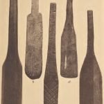 Wooden stirring paddles; e. Wooden paddle used in pottery making. Pamunkey.