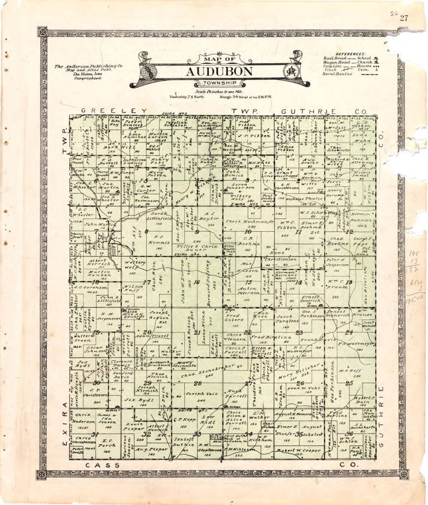1921 Farm Map of Audubon Township, Audubon County, Iowa