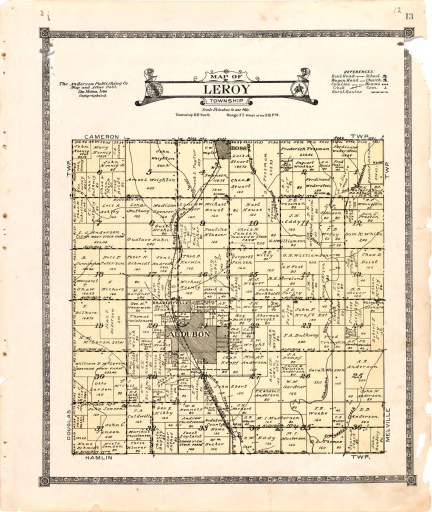 1921 Farm Map of Leroy Township, Audubon County, Iowa