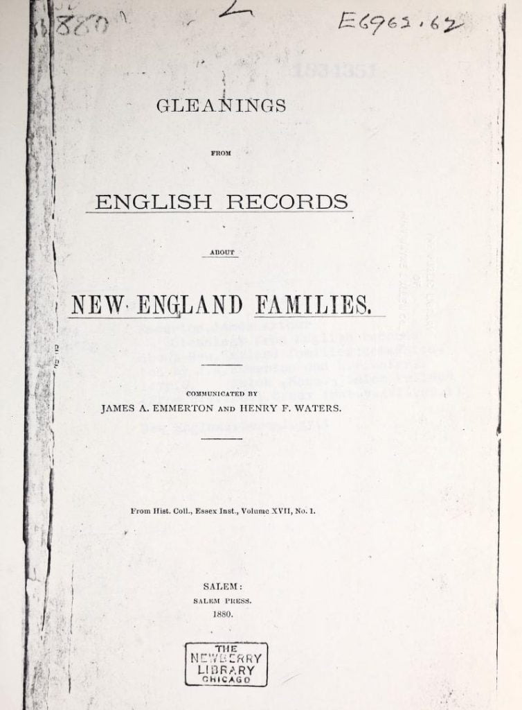 Gleanings from English Records about New England Families