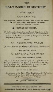 Baltimore Maryland Directory for 1799 title page