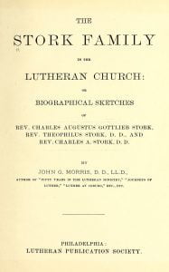 Title page to the Stork Family in the Lutheran Church. Click on image to read manuscript.