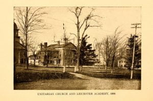 Unitarian Church and Leicester Academy, 1889