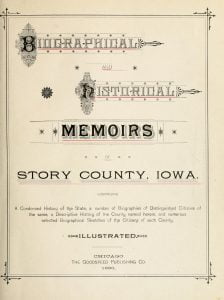 Title Page for Biographical and Historical Memoirs of Story County, Iowa
