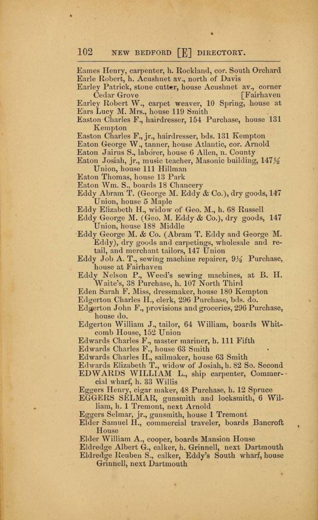 p. 102 of the 1877-8 Greenough's Directory of the City of New Bedford, Massachusetts