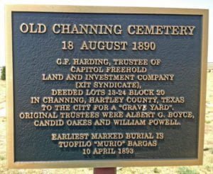 Old Channing Cemetery Plaque, Channing, Hartley, Texas