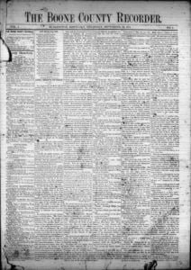 Boone County Recorder vol 1 No 1 23 Sep 1875 Issue