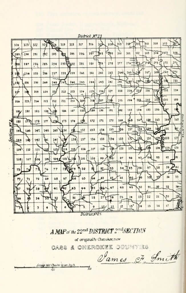 A map of the 22nd District 2nd Section of originally Cherokee, now Cass and Cherokee Counties