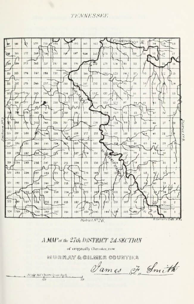 A map of the 27th District 2nd Section of originally Cherokee, now Murray and Gilmer Counties