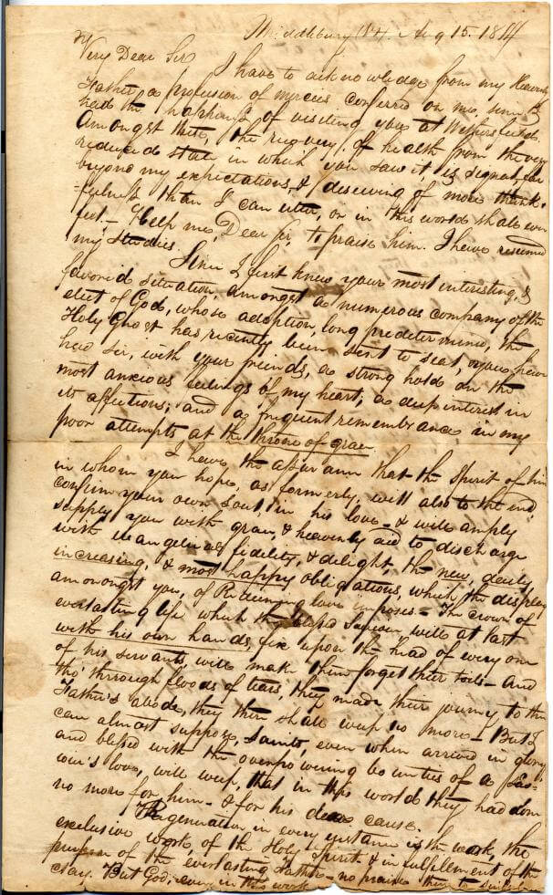Letter from Jehudi Ashmun (Class of 1816)