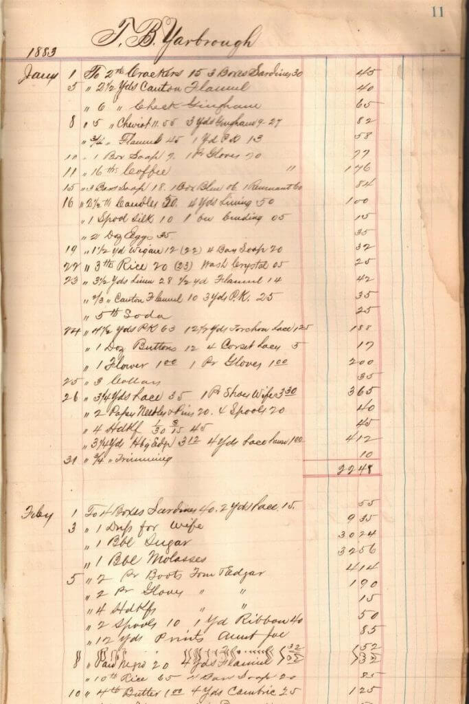 Yarbrough store ledger page cropped