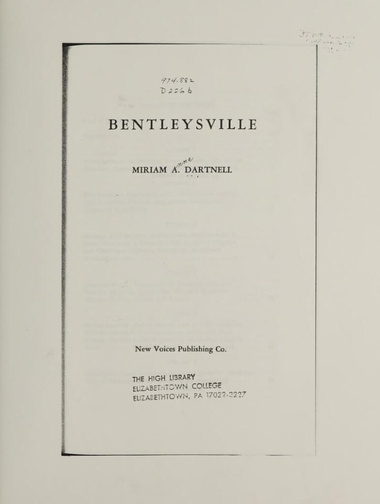 title page of Bentleysville by Miriam Anna Dartnell