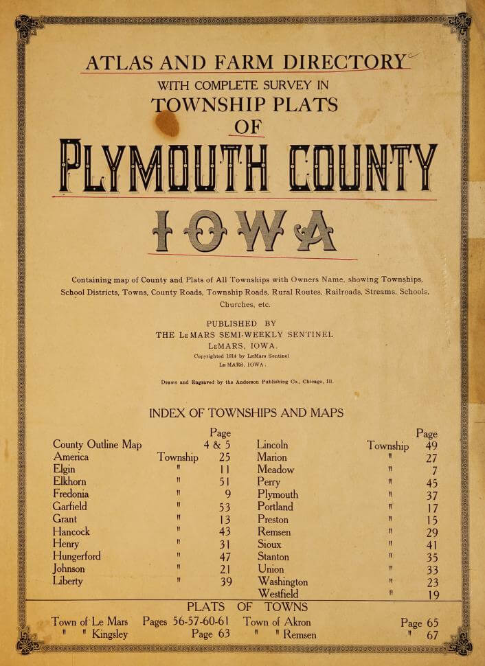 1914 Plymouth County Iowa Atlas