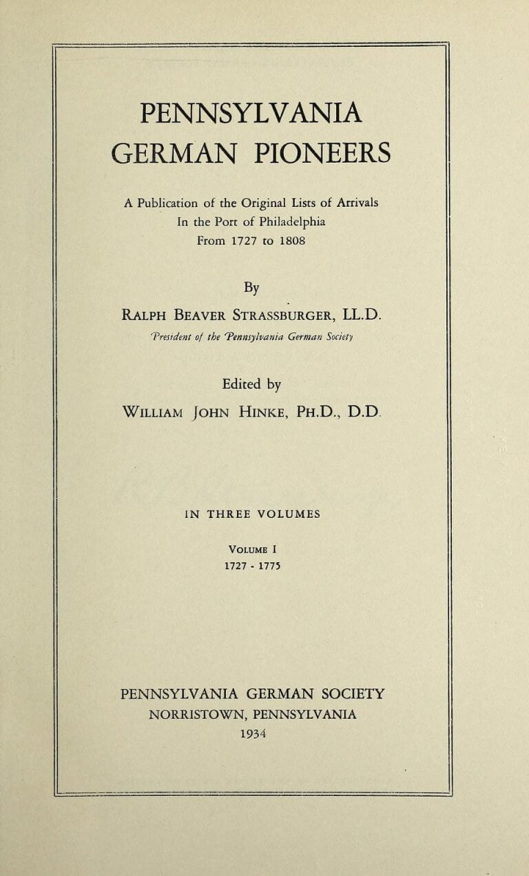 Pennsylvania German pioneers vol 1 title page