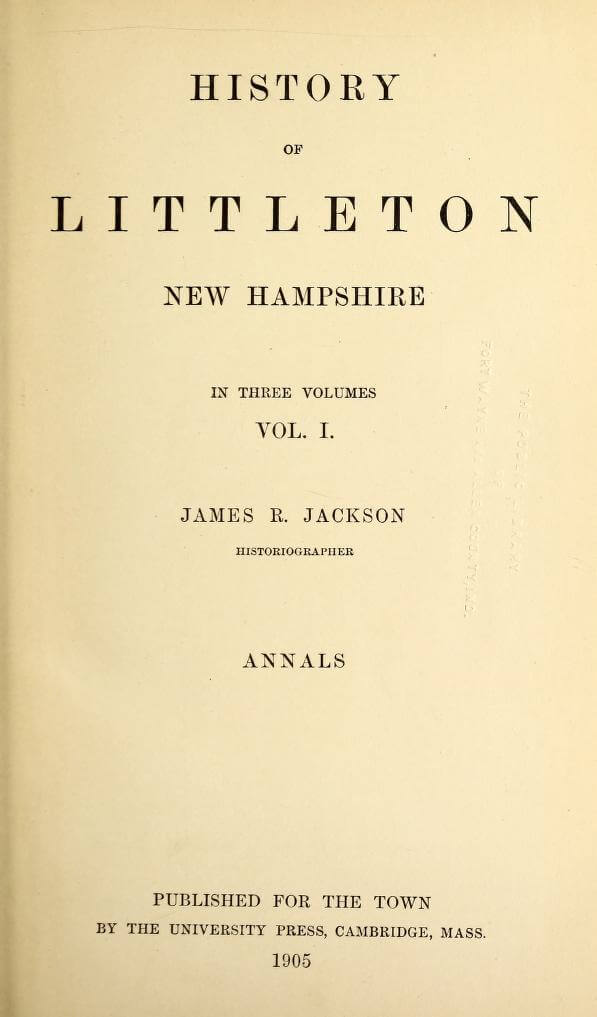 History of Littleton New Hampshire vol 1 title page