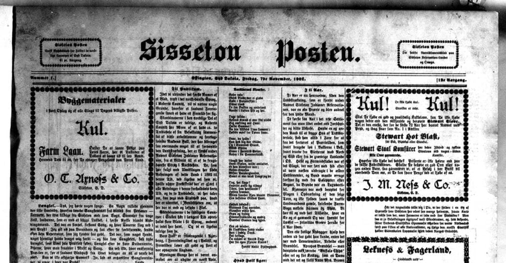Sample South Dakota Historical Newspapers image - Sisseton Posten