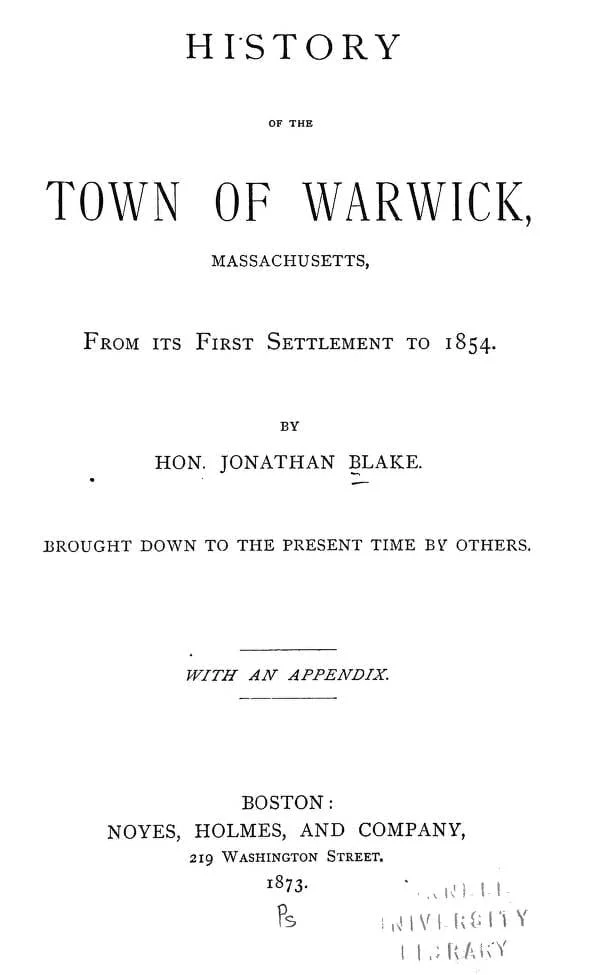 History of the town of Warwick, Massachusetts