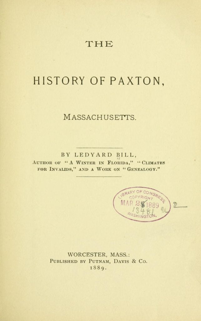 History of Paxton Massachusetts title page
