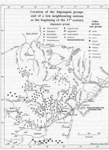 Location of the Algonquin groups and of a few neighboring nations at the beginning of the 17th century