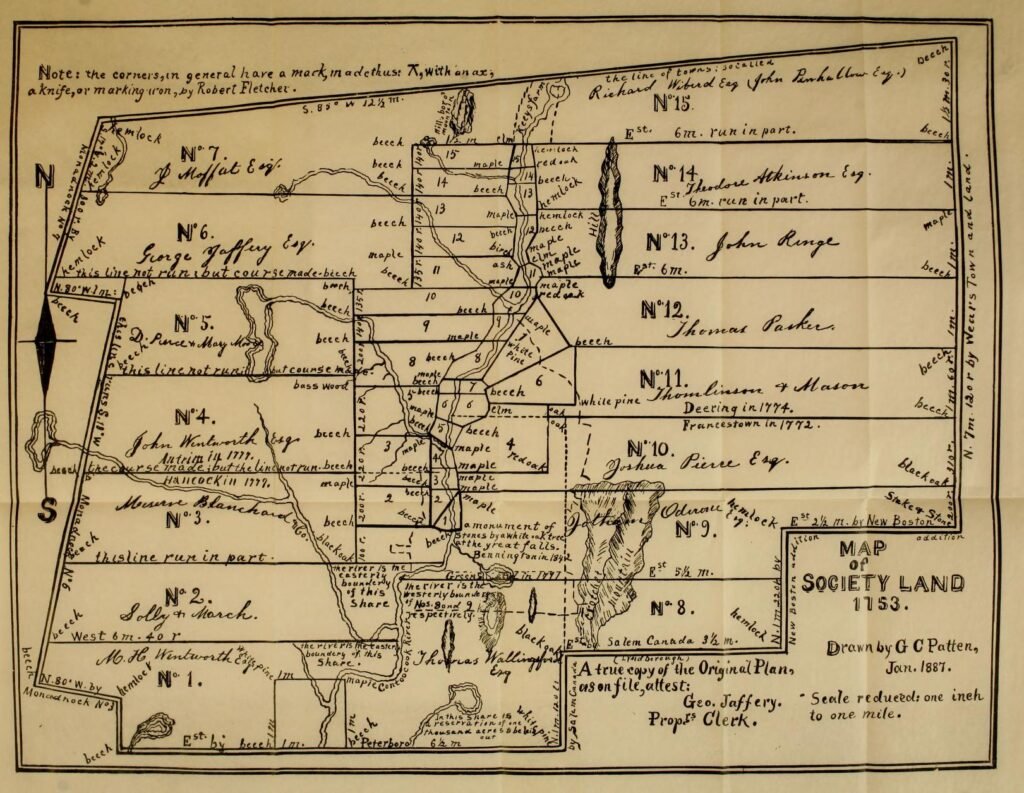 History of Francestown New Hampshire 30 Map of Society Land 1753