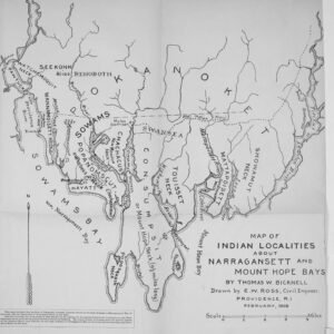 1908 Map of Indian Localities about Narragansett and Mount Hope Bays