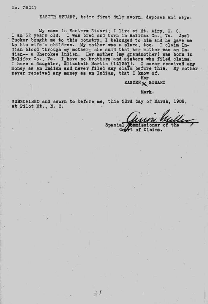 Guion Miller miscellaneous testimony page 38, Easter Stuart