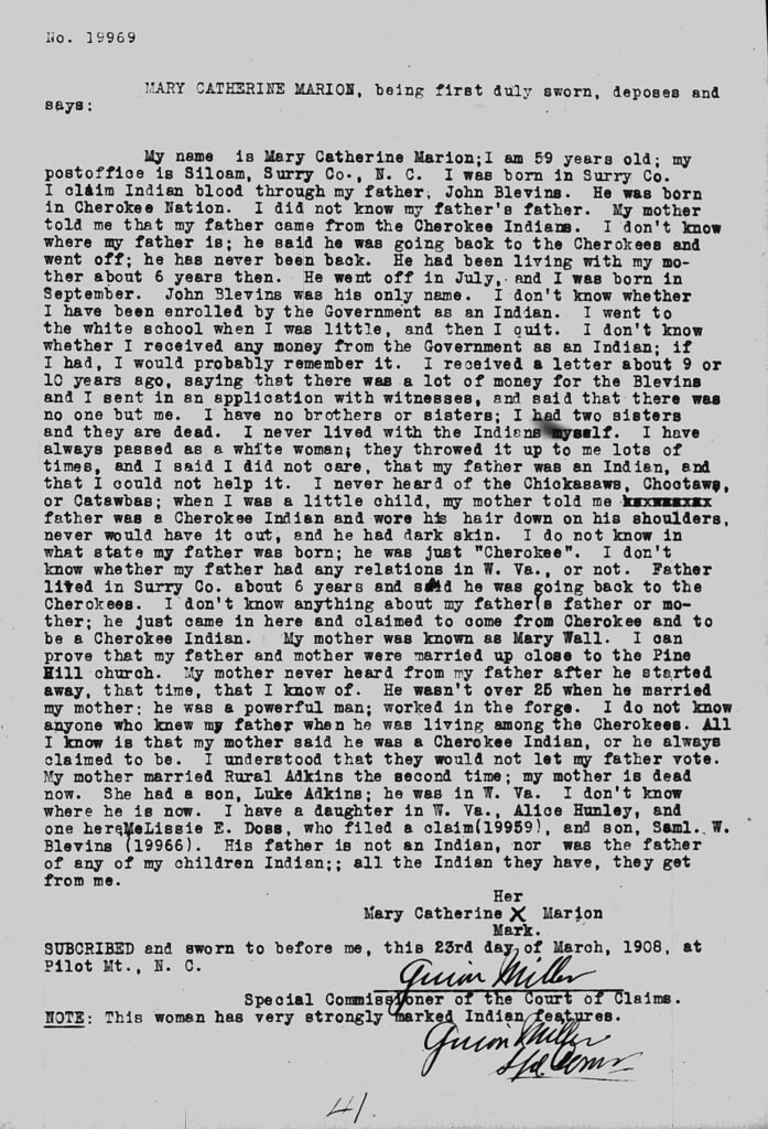 Guion Miller Miscellaneous Testimony, Pages 41-50 1 Guion Miller miscellaneous testimony page 41, Mary Catherine Marion